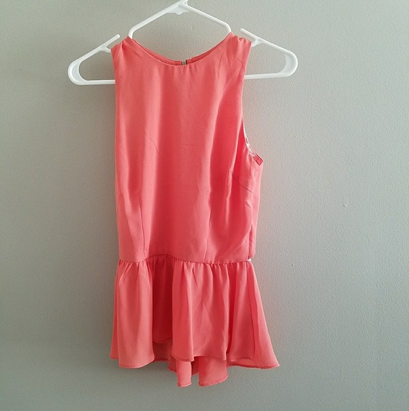 Florescent Coral Lace Back Sleeveless Top - Picture 3 of 3